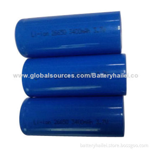 Rechargeable 26650 Li-ion Battery, 3.7V, 3400mAh, High Capacity, Unique Cell, OEM ODM Orders Welcome